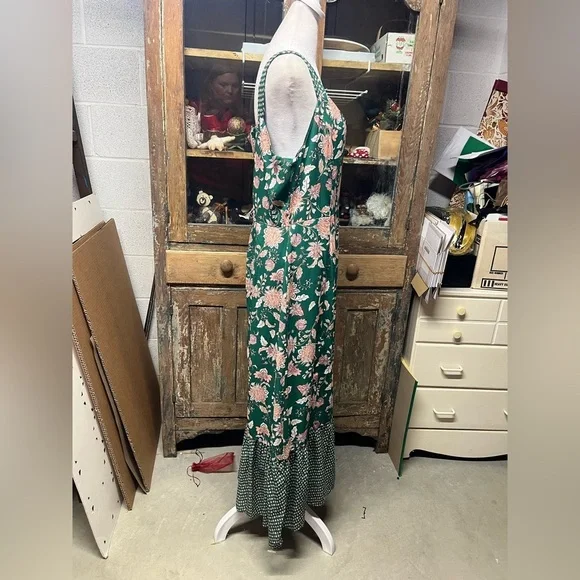 Mila Mae Green Peach Floral Sleeveless Dress Ruffle Hem Size L - Picture 3 of 8